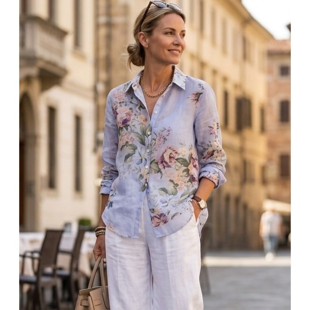 Bailey 44 M Semi Sheer Blue Floral Button Down Shirt Long Sleeve Watercolor